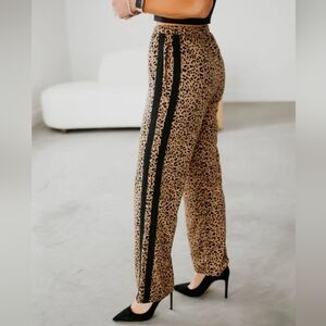 Womens Large Stretch Cheetah Print Casual Work Pants Joggers